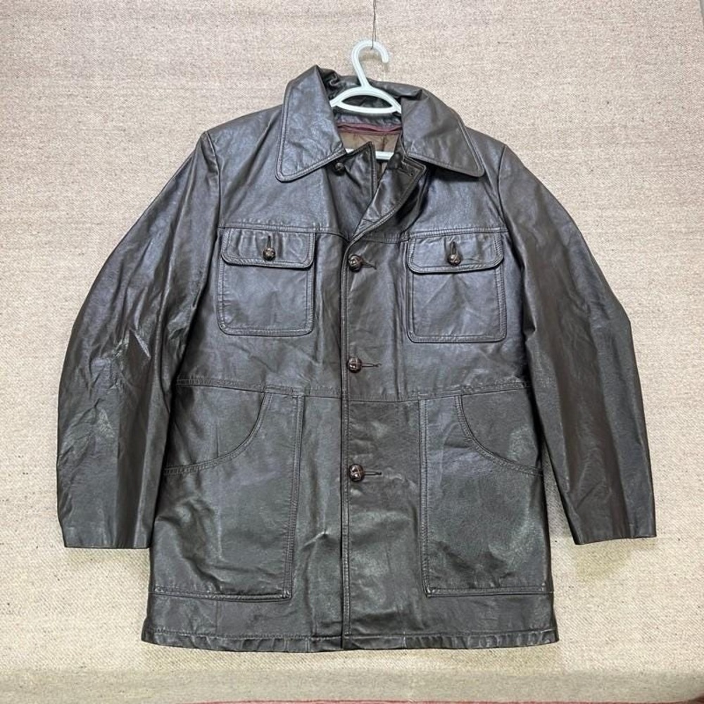 Vintage Sears Leather Jacket Mens 40 Brown 1970s Quilted Insulated Puffer